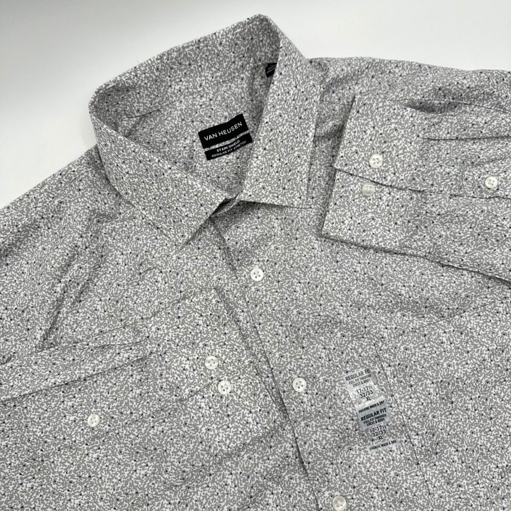 Van Heusen Stain Shield Regular Fit Stretch Shirt Clouds XL 17-17.5 32/33 NWT